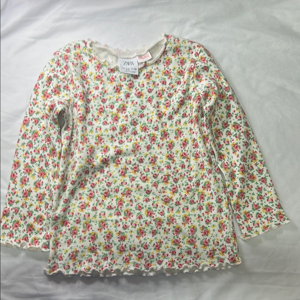 Zara Kids(2-3yrs)  Long Sleeve Floral Top - Cream and Red